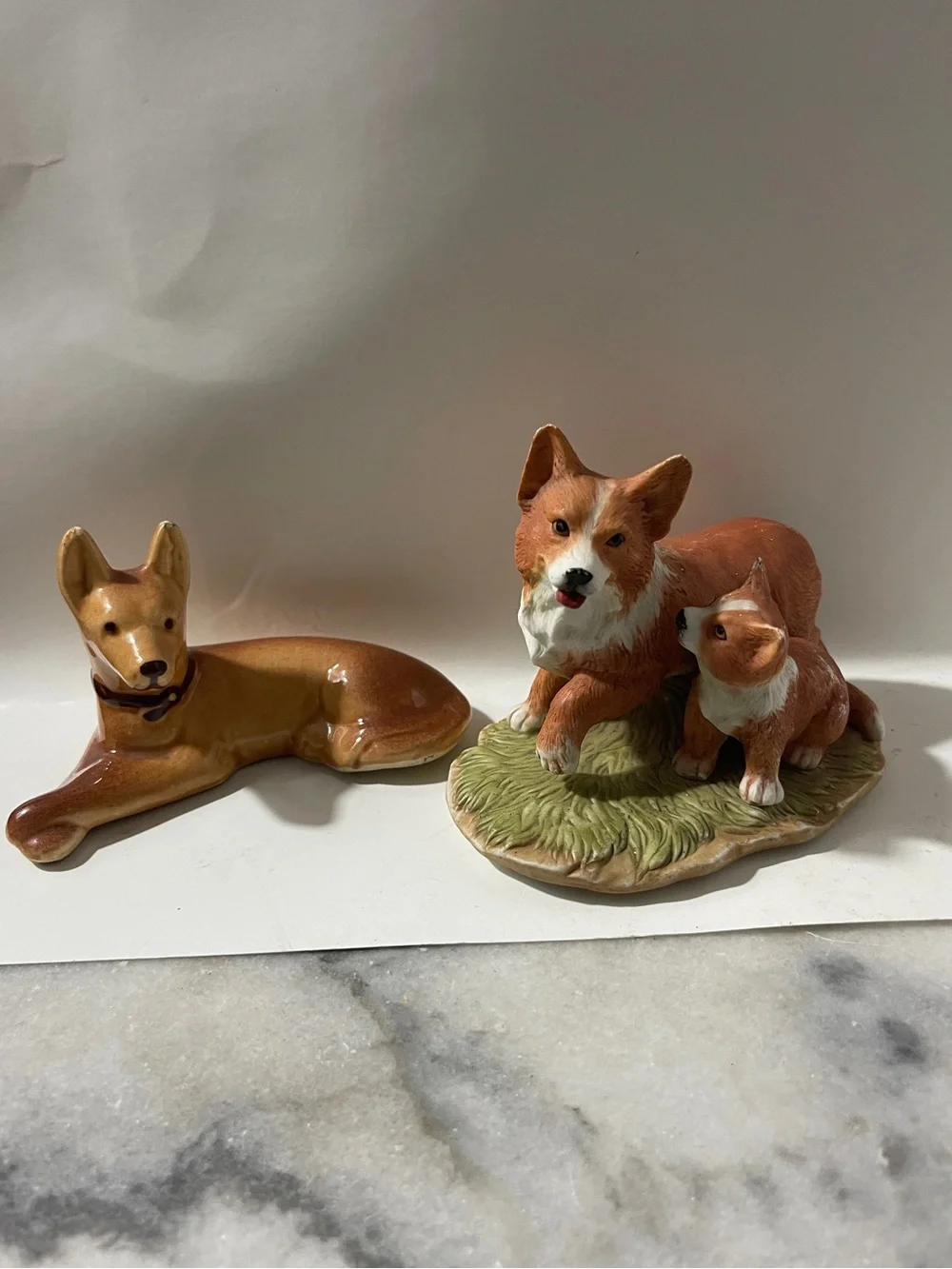 Vintage Lot Handmade & Painted Corgi Dogs Figurine & German Sherperd Ceramics